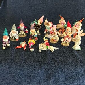 Elf/Gnome Chenille and Pine Cone Christmas Decorations. Vintage Circa 1930-1950